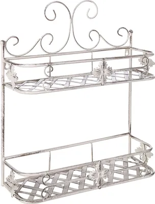 Zdjęcie produktu dla BELIANI Półka łazienkowa wisząca biała metalowa 52 x 42 cm postarzana w stylu vintage dwupoziomowa ścienna