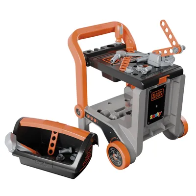 Produktbild von Smoby Black+Decker Werkbank 3-in-1 - Werkstattwagen, Trolley & Spielwerkbank - für Kinder ab 3 Jahren