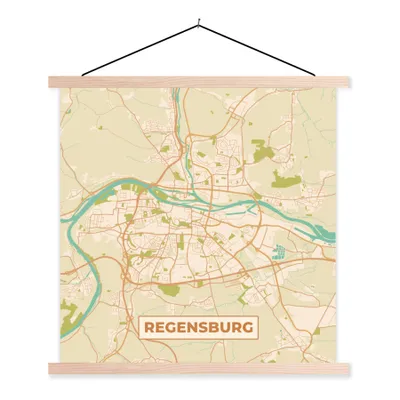 Produktbild von MuchoWow® Textilposter Stadtplan - Regensburg - Stadtplan - Vintage 40x40 cm mit holzfarbenen Rahmen - Posterleiste