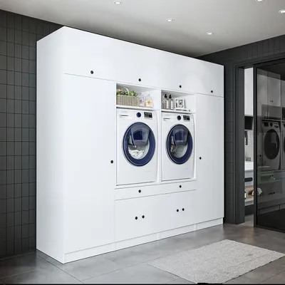 Image de Roomart SÉRIE 1 Meuble pour lave-linge, 254 cm de large, blanc