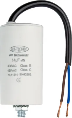 Produktbild von MKP Motorkondensator, Arbeitskondensator Anlaufkondensator Kondensator 450V - Anschluss: Kabel - Wert: 14µF