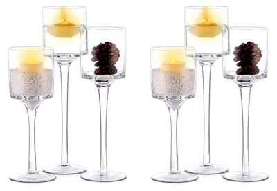 Produktbild von Teelichthalter 6 Stück aus Glas - Elegante Halter für Teelichter und Schwimmkerzen für Hochzeiten, Partys, Weihnachten und Wohnraumdekoration