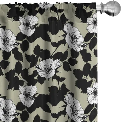 Zdjęcie produktu dla ABAKUHAUS Zasłony kwiatowe, firanki, powtarzalny wzór białych dzikich róż, ziemiste odcienie liści, 2 sztuki 75 x 245 cm, jasnokhakowy, szary