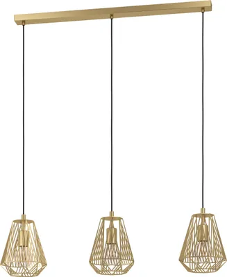 Image de Luminaire suspendu - Jaune d'or - Laiton - Acier - 3 lumières - 95 x 110 cm