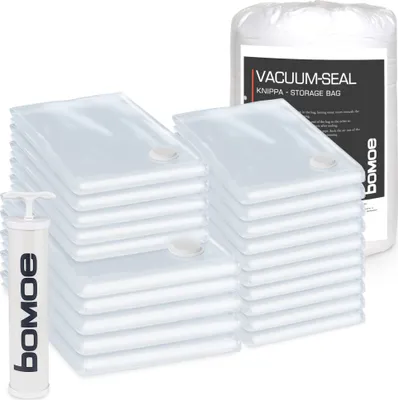 Produktbild von bomoe Knippa Vakuumbeutel Set (20tlg) - (5x 120x70cm, 5x 80x60cm, 10x 60x40cm) mit Pumpe