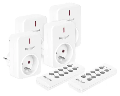 Produktbild von Rebel ferngesteuerte Netzwerksteckdose, 4 Steckdosen + 2 Fernbedienungen, Reichweite 30 m