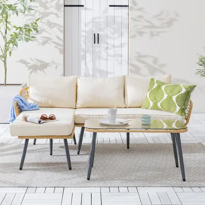 Produktbild von home24 Loungeset - 3-teilig - Polyrattan / Polyester - Braun / Creme
