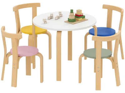 Immagine prodotto di AIYAPLAY Set Tavolo e Sedie per Bambini 3-8 Anni 5 pz con Bordi Arrotondati in Legno Multicolore