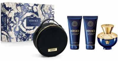 Zdjęcie produktu dla Versace Dylan Blue Pour Femme Zestaw wody perfumowanej 100 ml + 100 ml żel pod prysznic + 100 ml balsam do ciała + torba