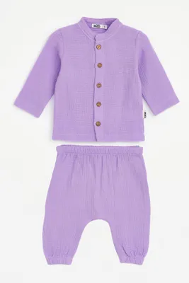 Immagine prodotto di Set a maniche lunghe per neonati - Taglia 92 - viola - 100% mussola di cotone - Due pezzi per neonati