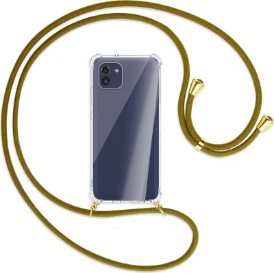 Produktbild von Handykette Backcover-Schutzhülle mit Band (Metall goldfarben) für Samsung Galaxy A03 4G - khaki