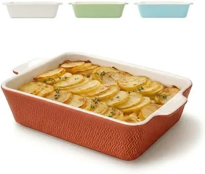 Obrázok produktu pre Veľká zapekacia misa Praknu – keramická misa na lasagne – s extra vysokým okrajom – misa do rúry na tiramisu a zapekané jedlá – misa na lasagne – červená