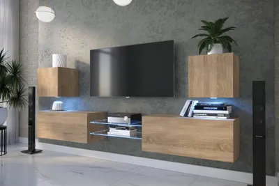 Immagine prodotto di Furnitech Parete attrezzata soggiorno - Mobili da soggiorno con LED RGB - Parete attrezzata moderna - Parete attrezzata soggiorno (D144N-21S-M5-1C)