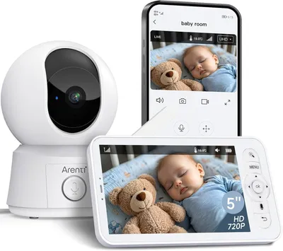 Zdjęcie produktu dla Monitory niemowląt z kamerą i aplikacją, wyposażone w 5-calowy ekran - 1080P, możliwość obracania kamerą (PTZ), funkcja połączeń, czujnik temperatury, odtwarzanie kołysanek
