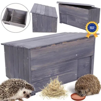 Produktbild von MODO24 Igelhaus Set, inkl. Heu & Napf, Labyrintheingang, Igelhotel, Winterquartier, Igelhütte, Nisthaus, Garten, Wetterfest, 27x45x33 cm, Grau, DJE