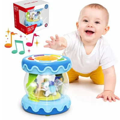 Produktbild von WOOPIE BABY Trommel, Spieluhr und Projektor 3-in-1-Musikspielzeug für Babys + Krabbelroller zum Krabbeln lernen