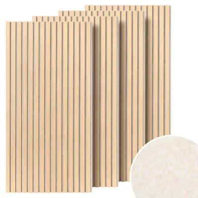 Produktbild von Vigevee 4er Set Akustikpaneele 120×60 cm, Weißeiche 337S, hellbeiger Filz, MDF-Lamellen, NRC 0,8