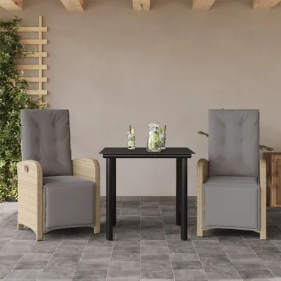 Produktbild von Maison Exclusive - 3-tlg. Bistro-Set mit Kissen Beige Poly Rattan