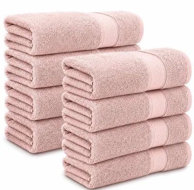 Zdjęcie produktu dla Komfortec 8 ręczników ze 100% bawełny, 8 ręczników 50x100 cm, frotte, miękkie, różowe