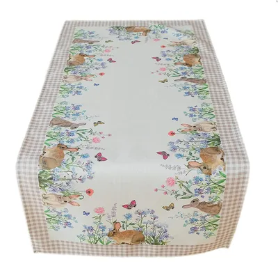 Produktbild von Tischdecke mit Druck Häschen und Blumen Ostern 40 x 90 cm