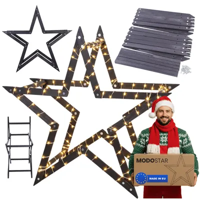 Produktbild von MODO24 3D Weihnachtsstern Holz MODOSTAR, Holzstern, Deko Stern,Holz, Faltbar, Outdoor Garten Wetterfest, 114 cm, Schwarz, GWZ