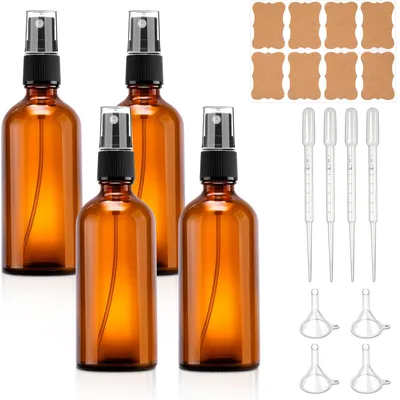 Produktbild von Sprühflasche Glas 100ml Braun 4er Set Braunglas Sprühflaschen Nachfüllbar Klein