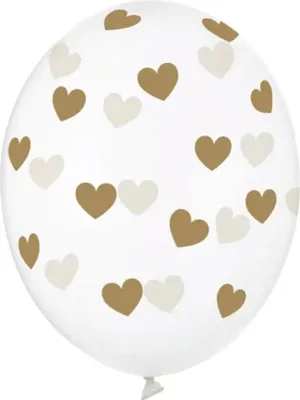 Zdjęcie produktu dla Balony z serduszkami 30cm przezroczyste / złote zestaw 6 szt