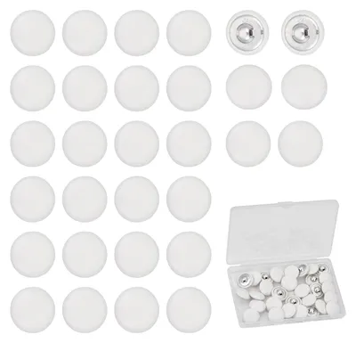 30 runde Kunstlederknöpfe, 20 mm, weiß, mit Metallschaft