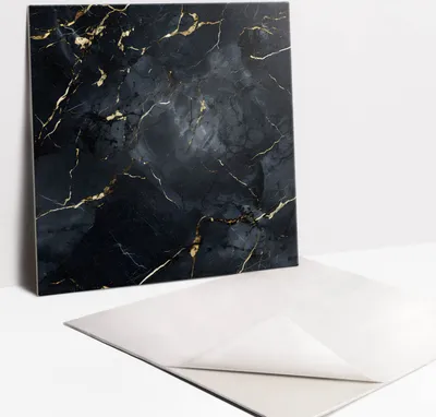Produktbild von Fliesenaufkleber Set für Bad und Küche - 9 Fliesen Selbstklebend PVC - 30 x 30 - Marmor mit Gold