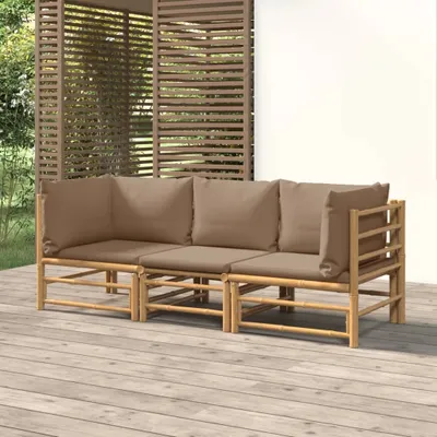 Produktbild von Maison Exclusive - 3-tlg. Garten-Lounge-Set mit Taupe Kissen Bambus
