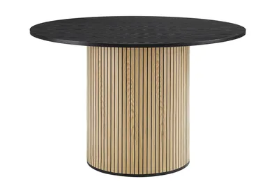 Produktbild von SalesFever Esstisch rund Ø 100 cm | schwarz lackierte Tischplatte aus MDF | Säulengestell aus Eiche Echtholzfurnier | B 100 x T 100 x H 75 cm | mattschwarz – natur