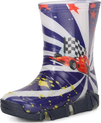 Produktbild von Ladeheid Kinder Mädchen Jungen Gummistiefel Gefüttert Swk2020BW (Dunkelblau Auto 36, 31/32)