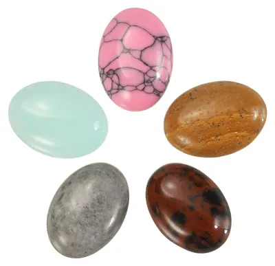 Produktbild von Flache ovale Edelsteine - 5 Stück - Zur Schmuckherstellung und für Bastelprojekte - 13 x 18 mm - Mischfarben