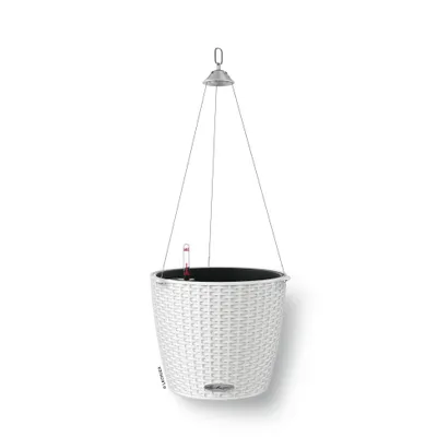 Produktbild von LECHUZA-Pflanzgefäß NIDO Cottage 28 Weiß | Hängeampel mit Bewässerungssystem, Wasserstandsanzeiger, Pflanzeinsatz | Flechtoptik | Ø 27 x 23 cm | 15190