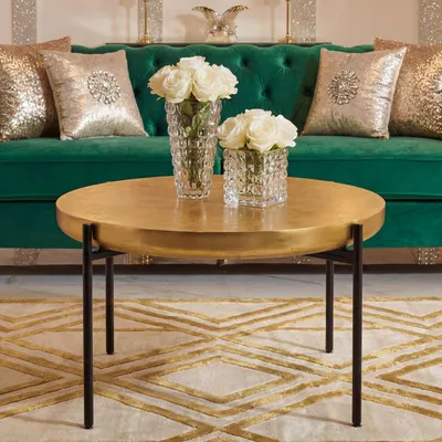 Produktbild von FineBuy Couchtisch Aluminium Rund 63cm Gold Moderner Wohnzimmertisch Sofatisch Orientalisch Metall Loungetisch Beistelltisch Wohnzimmer Handmade