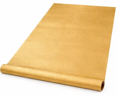 Goldener Bodenläufer aus Polyester-Vlies leicht ausgerollt auf weißem Hintergrund, ideal für Events, Jubiläen und Feiern.