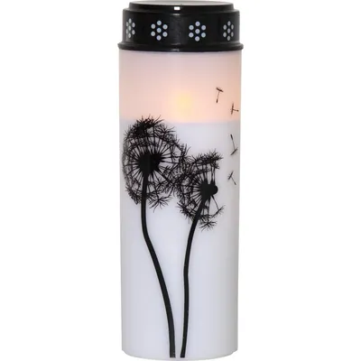 LED Grablicht/Grabkerze 'Pusteblume' - warmweiße LED - H: 21cm, D: 7cm - Timer - weiß/schwarz