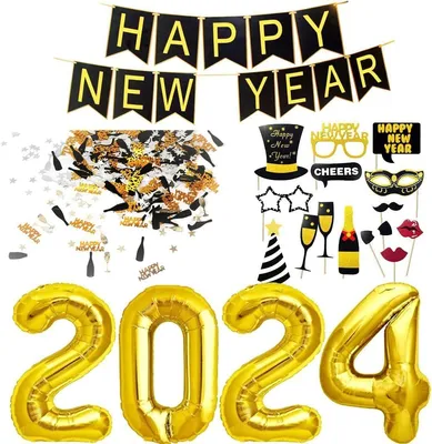 Produktbild von JUNG Hängedekoration Silvester Deko 2024 XXL Dekoration Set 21 teilig Neujahr Silvesterdeko (Happy New Year 2024, Silvesterparty, Girlande)