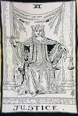 Image de Tapis mural représentant des cartes de tarot - Noir et or - 100 x 75 cm