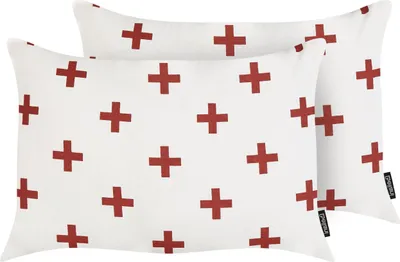 Produktbild von BELIANI Dekokissen 2er Set Weiß u. Rot Baumwollbezug mit Füllung 35x50 cm Rechteckig Geometrisches Muster Zierkissen Sofakissen Wohnzimmer Schlafzimmer
