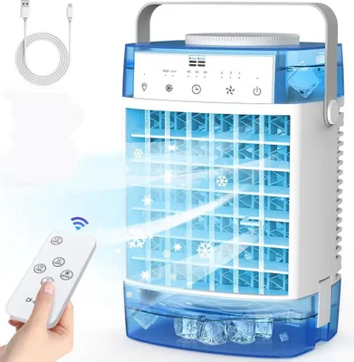 Produktbild von Mobile Klimaanlage 4-in-1 Tragbare Mini Ventilator Luftkühler 1600 ml Wassertank mit Fernbedienung, Timer, 3 Geschwindigkeiten, 2 Nebelmodi