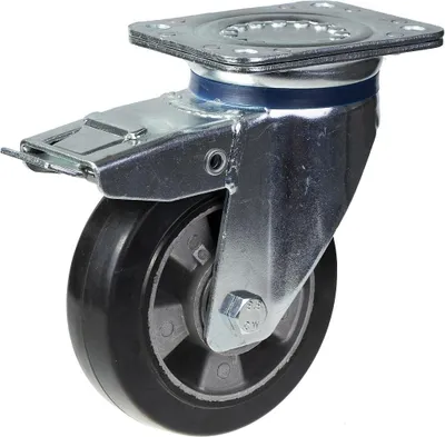 Immagine prodotto di ruota girevole/frenante da 152 mm con gomma elastica nera su ruota centrale in alluminio