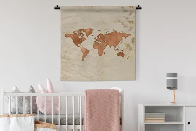 Produktbild von MuchoWow® Wandteppich Wandbehang Weltkarte - Vintage - Orange 90x90 cm Tapisserie Dekoration Wandtuch - Wandaufhänger