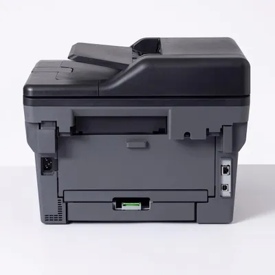 The back view of a black and gray Brother DCP-L2660DW 3-in-1 laser multifunction printer.