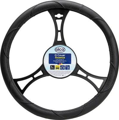 Produktbild von alca® Auto Lenkradhülle XL 41-43 cm Lenkradschoner seidenmatt schwarz weich Leder Universal griffsicher rutschfest bequem Lederoptik