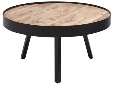 Produktbild von BELIANI Couchtisch Braun Mangoholz Eisengestell 3 Beine in Schwarz 74 cm rund Japanischer und Industrieller Stil