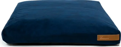 A navy blue dog bed on a white background.