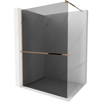 Obrázek produktu pro Mexen Kioto+ sprchová zástěna s poličkou a kolejnicí 90 x 200 cm, Grafitově černá 8 mm, Zlatorůžová - 800-090-121-60-40