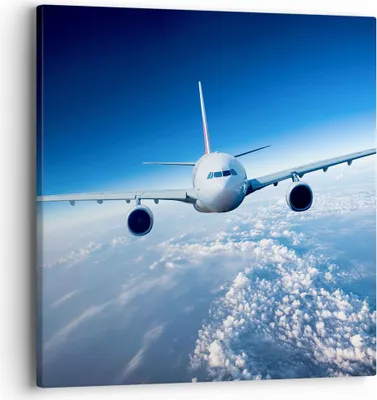 Produktbild von Bild auf Leinwand - Leinwandbild - Flugzeug himmel wolken flug - 40x40cm - Wand Bild - Wanddeko - Leinwanddruck - Bilder - Kunstdruck - Wanddekoration - Leinwand bilder - Wandkunst - AC40x40-2723