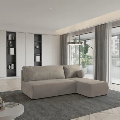 Produktbild von Masseno Ecksofa PARVELO mit Schlaffunktion L-Form, Sofa mit Bettkasten, Wohnzimmersofa, Couch, Soffa, Bettsofa, Couchgarnitur- Beige, POSO 02 + PAROS 02